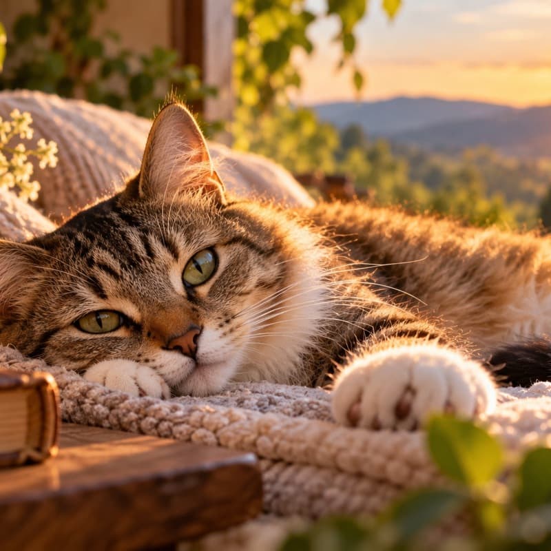 Un chat au regard serein, lumière naturelle douce