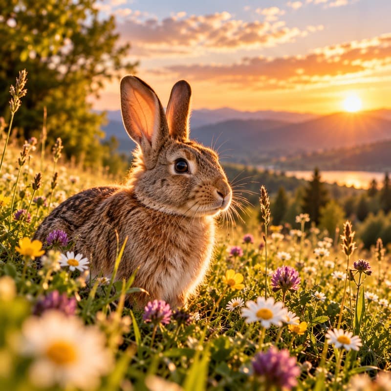 Un lapin dans une prairie verdoyante